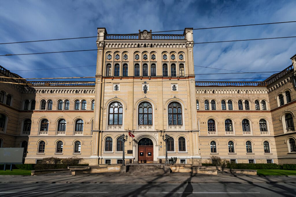 Students studying in Latvia university campus.